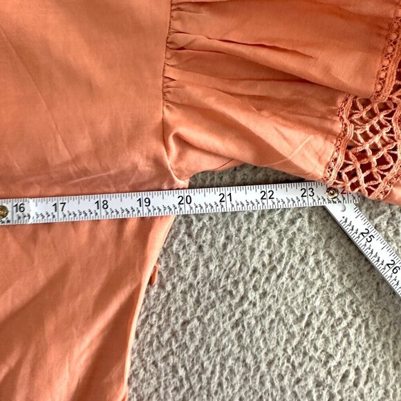 MARIE OLIVER Silk Blend Dress Eyelet Puff Sleeve Peach Pink - Picture 3 of 16